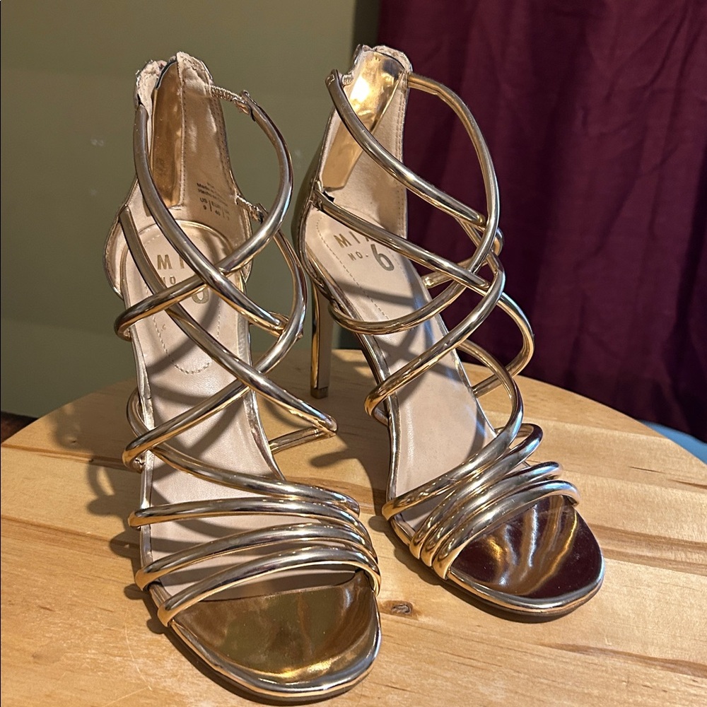 Mix No. 6 Strappy Gold High Heels Size 9